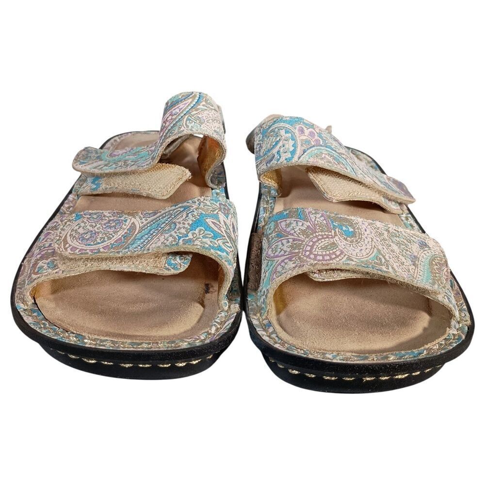 Alegria Verona Floral Ankle Strap Sandals Shoes Beige Blue Women's 37/US 7 - 7.5 - Picture 3 of 9